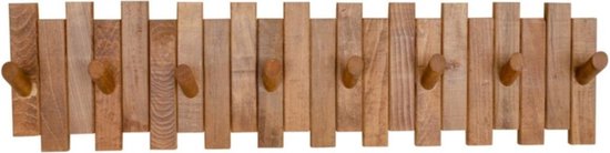 Houten Muurhanger - Deurhanger - Kledinghanger - Hekmodel - Volledig Natuurlijk Hout - Rond met 8 Hangers - 22 x 88 cm