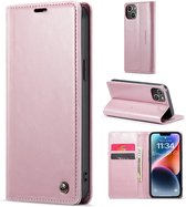 CaseMe - Coque de téléphone adaptée à Apple iPhone 15 Plus - Étui portefeuille à rabat - Fermeture magnétique - Rose