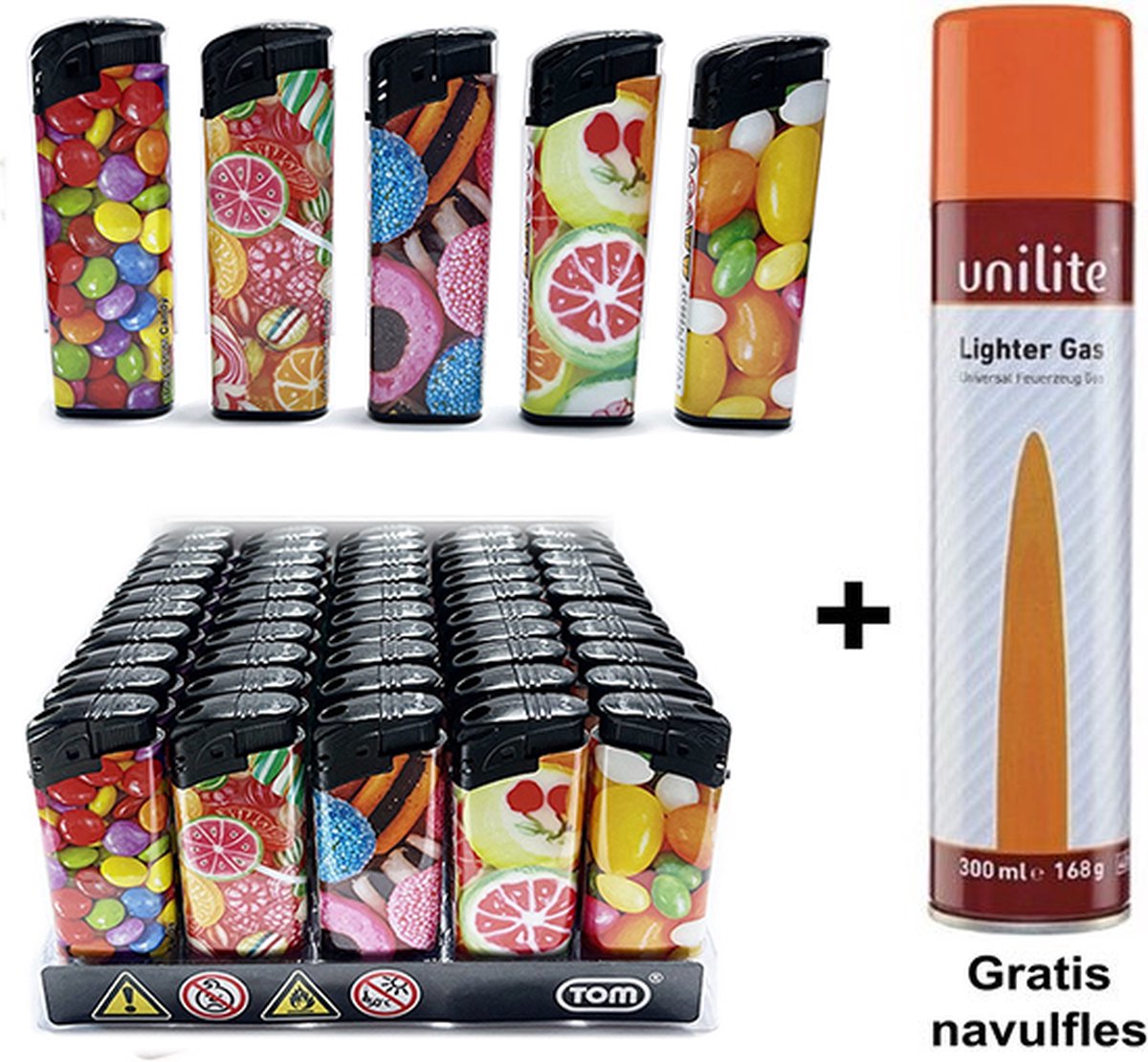 Klik Aanstekers - Steden print - Hervulbare aansteker - Unilite - 50 STUKS 1 Gasfles
