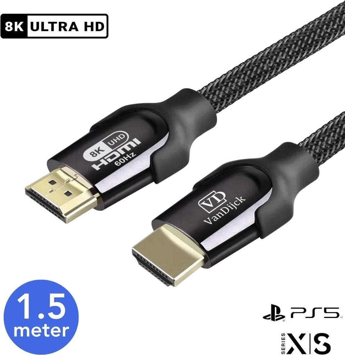 VanDijck - HDMI 2.1 Kabel 1.5 Meter - Ultra HD 8K High Speed (60/120/240Hz) - 48GBPS