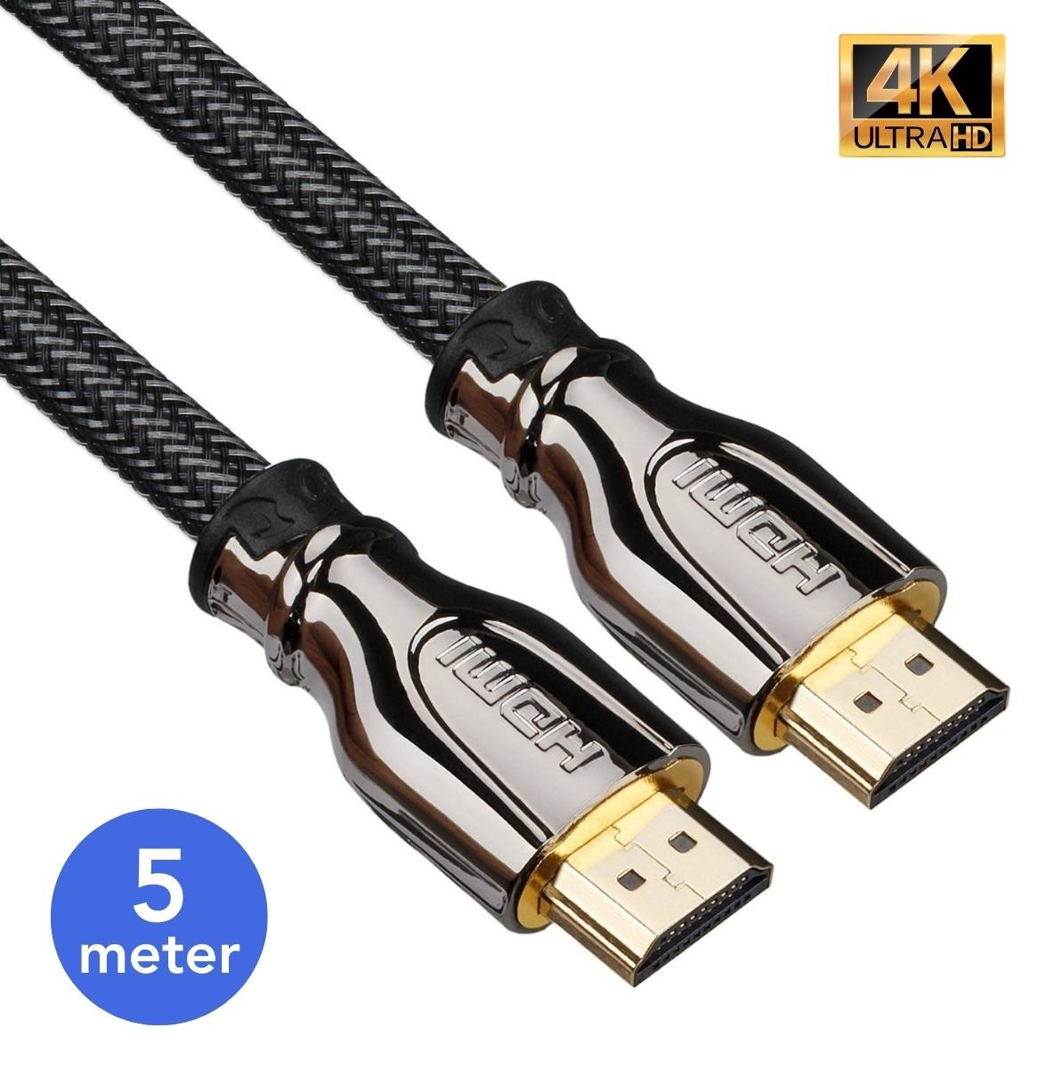 HDMI 2.0 Kabel 5 Meter - Ultra HD 4K High Speed (60/120/240Hz) - Vergulde Connectoren - 18GBPS - Premium 3D - TV - PC - PlayStation 4 - Xbox One