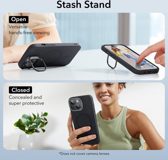 Étui ESR Cloud Soft HaloLock adapté à Apple iPhone 15 Plus | Compatible avec MagSafe et HaloLock | Couverture arrière avec support de rangement | Silicone souple | Noir