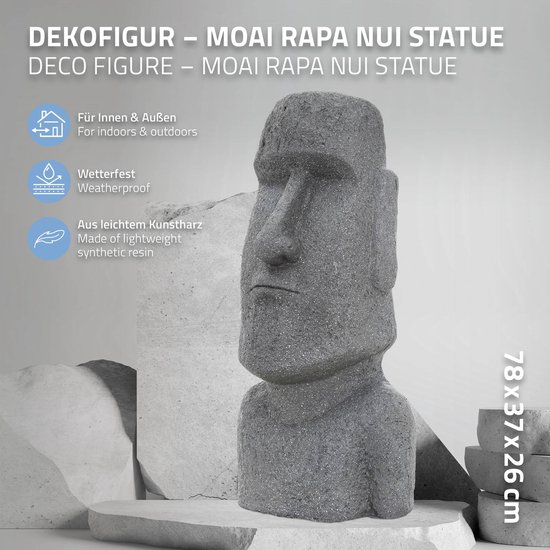 Figurine de jardin Île de Pâques Moai Grijs 37x26x78 cm