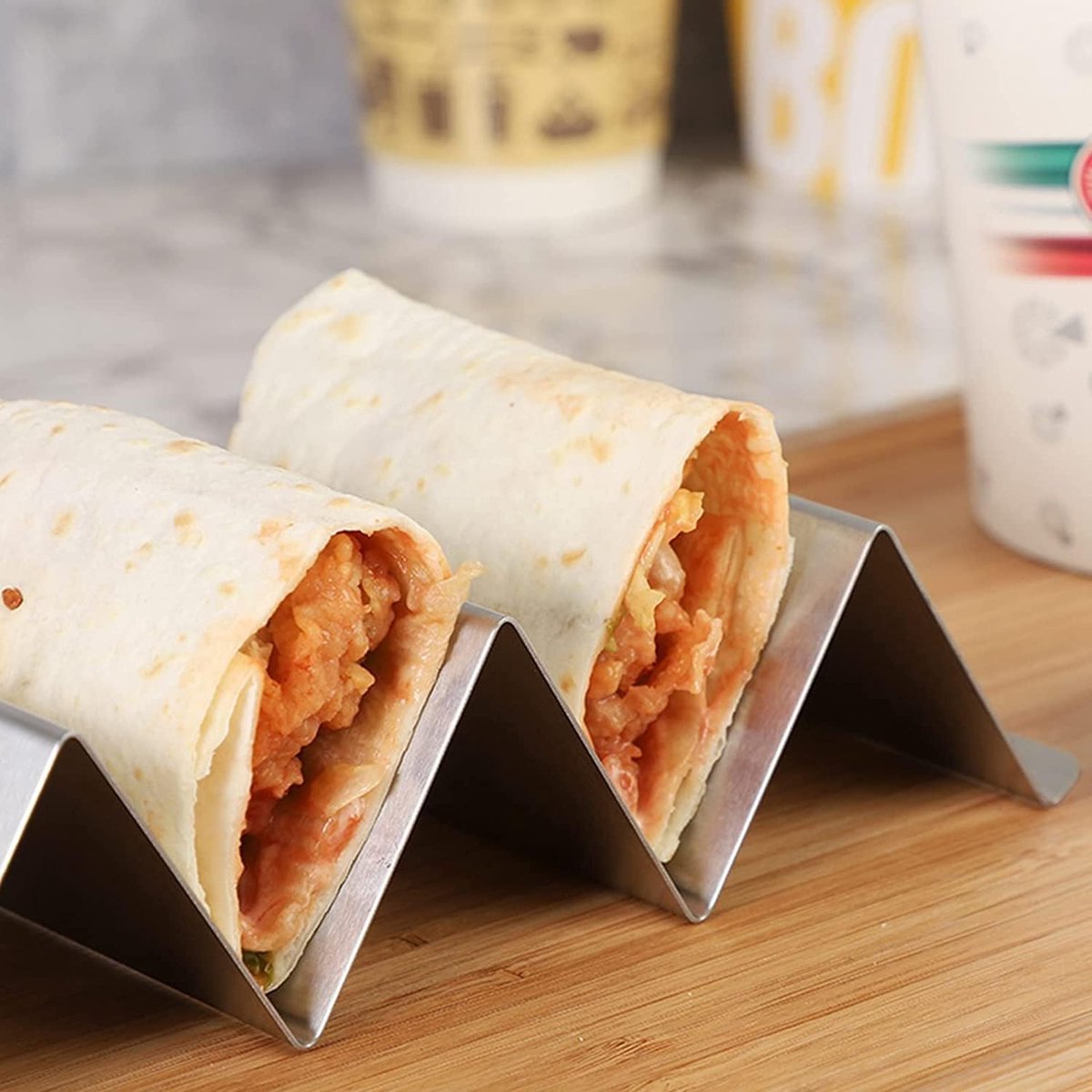 2 Supports à Tacos En Acier Inoxydable - Tient 4 Tacos/hot-dogs - Pour Four Et Table (design En U Pratique)