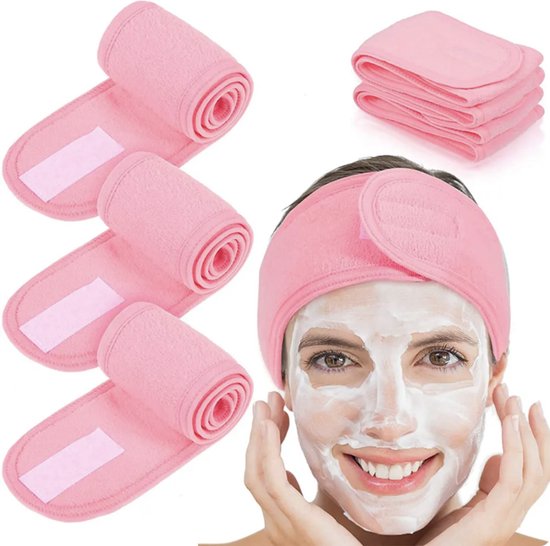 Verstelbare Spa Facial Hoofdband voor Vrouwen Roze - Zachte Badstof Haarband - Ideaal voor Gezicht Wassen, Make-Up & Haarverzorging - Handige Accessoire voor de Badkamer