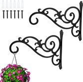 Hangende mandbeugels, 2 stuks 11,5 inch plantenhanger, hangende mandhaken, muurhangende plantenhaken voor hangende lantaarns, zonne-verlichting, windgong, zwart