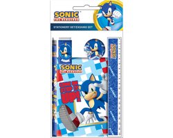 Sonic The Hedgehog - Schrijfset - Stationery - Schoolset - Notitieboekje - Gum - Potlood - Liniaal - Puntenslijper - Back To School - 5dlg