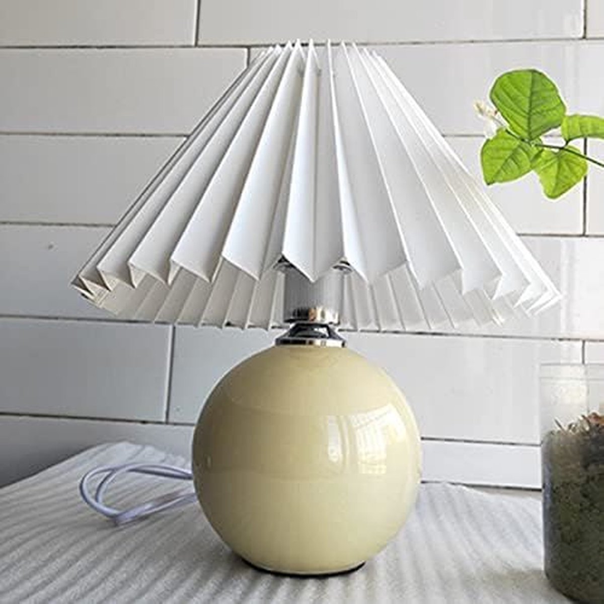 Reispapier Lampenkap, Papier Tafellamp Wit Nachtlampje Staande Lamp Tafellamp Lampenkap met E14 Fitting, Schakelaar en Gloeilamp, Hanglamp rond Vervangende lampenkappen 1,8m kabel, H 33cm
