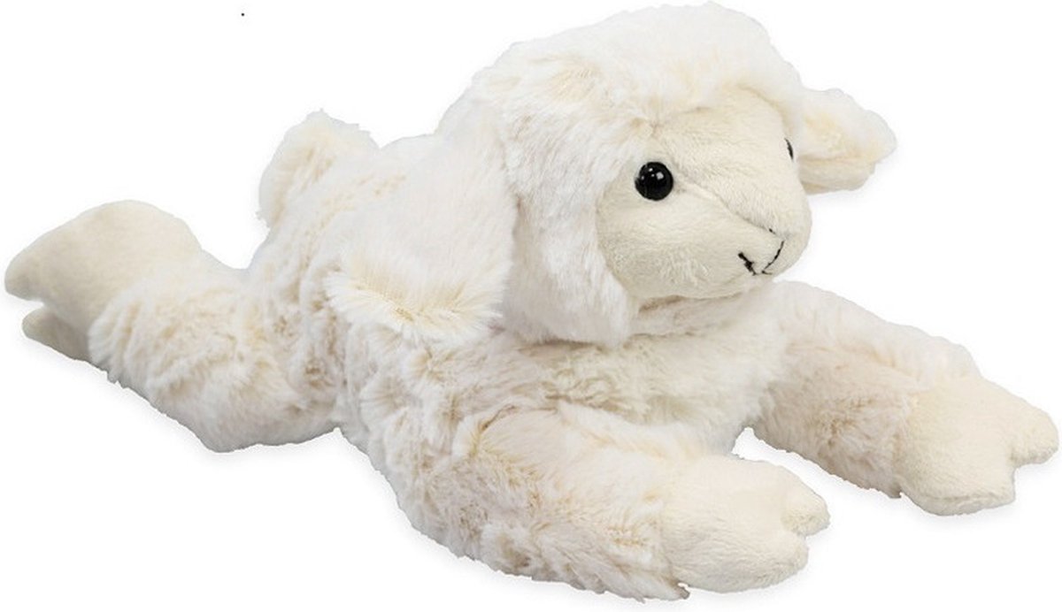 Inware pluche lammetje/schaap knuffeldier - wit - liggend - 22 cm