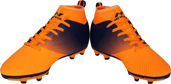 Nivia Ashtang Football Stud for Mens & Boys (Black/Orange, Size-EURO 40) Material-TPU Sole with PU Synthetic Leather | Ideal for Hard and Grassy Surfaces | Comfortable | Lightweight