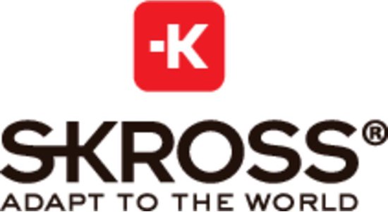 SKROSS logo met rode vierkant met witte -K en tekst SKROSS ADAPT TO THE WORLD