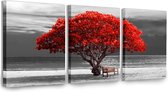 Afbeeldingen boom rood, bomen natuur canvas foto's, 3-delige wandafbeeldingen woonkamer, modern geluksboom kunstdruk, wanddecoratie voor slaapkamer, keuken, eetkamer en kantoor (30 cm x 40 cm)