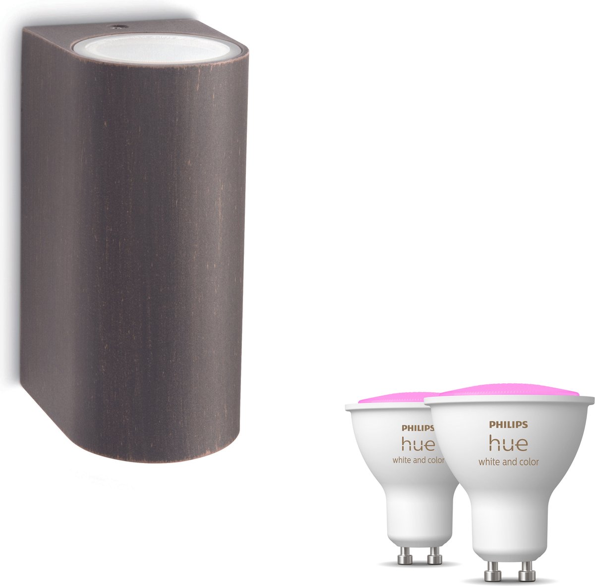 Philips Nightingale Wandlamp Buiten Rond - Incl. Philips Hue White & Color Ambiance GU10 - Muurlamp - Tuinverlichting - Buitenlamp - Roestbruin