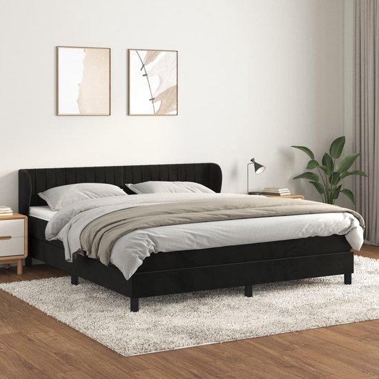 vidaXL-Boxspring-met-matras-fluweel-zwart-160x200-cm