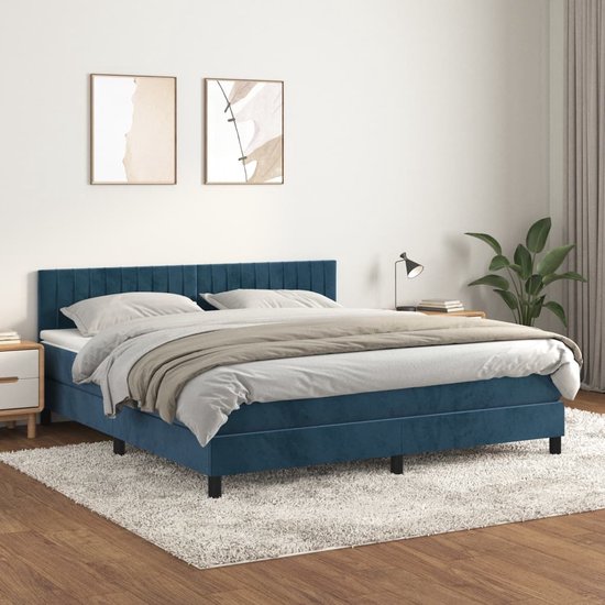 vidaXL-Boxspring-met-matras-fluweel-donkerblauw-180x200-cm