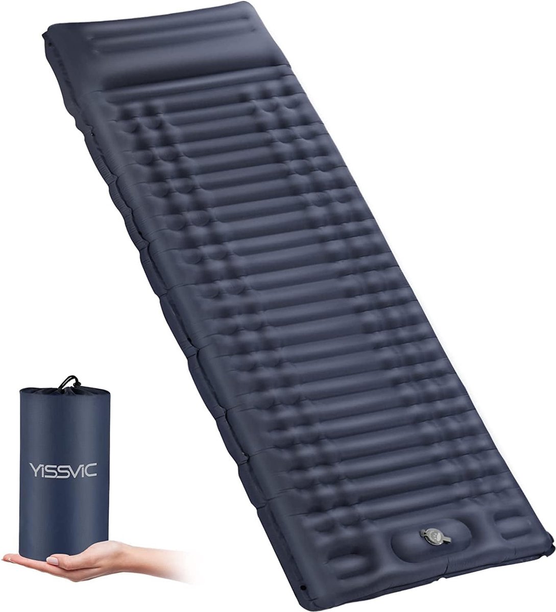 Isomat, camping mat, zelfopblazend, met voetpomp, kussen, ultralight, slaapmat voor outdoor, wandelen, turkoois