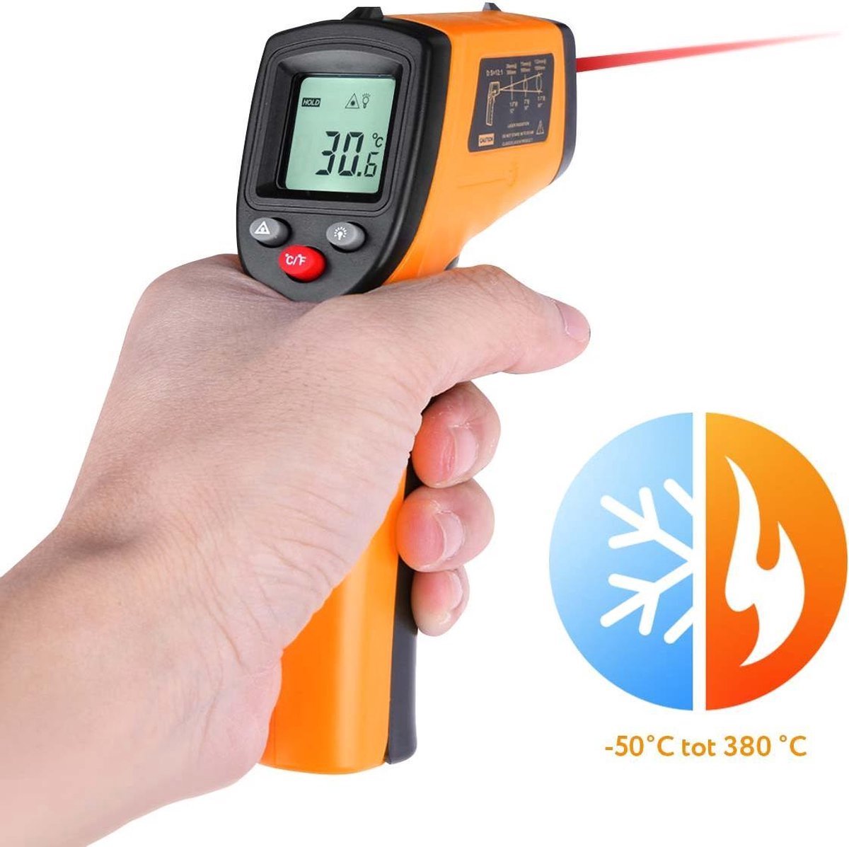 Commerciële Infrarood warmtemeter - Draadloze Temperatuurmeter, -50 tot 380 graden Celsius - Pyrometer - Met Laser - Leidingen meter - Meten van oppervlak - Draadloos - Merkloos