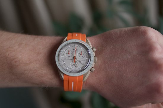 Bracelet de montre MoonSwatch - Oranje Sunset Orange Accent White - Bracelet de montre Caoutchouc pour Omega X Swatch Speedmaster MoonSwatch