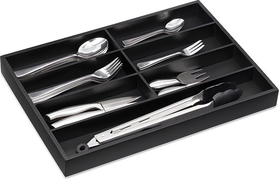 Lifewit Extra Grote Besteklade Organiser, Uitbreidbaar tot 36 Inch Bestekbak voor Keuken, Verstelbare Zilverwerk en Bestekhouder, Compact Plastic Opbergvak voor Lepels Vorken Messen, Zwart