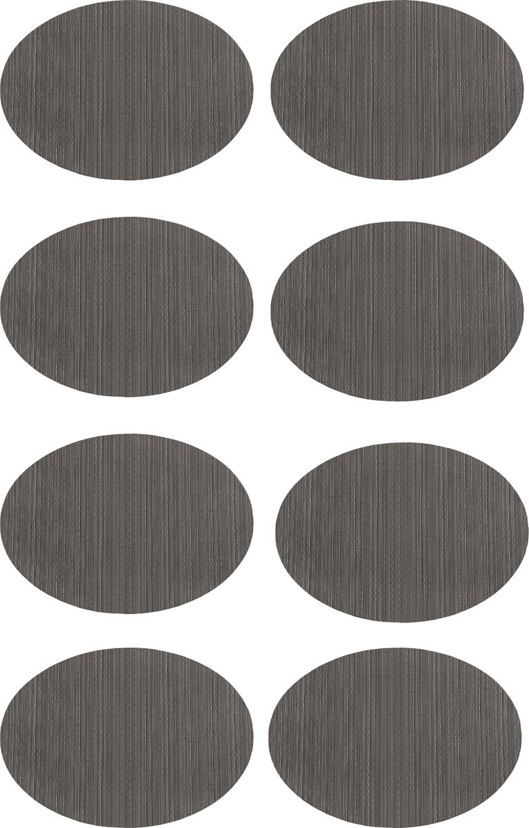 Krumble Placemats - Set van 8 - Ovaal - Placemats - Placemat - Onderlegger - Onderzetter - Grijs - PVC - 32 x 45 cm