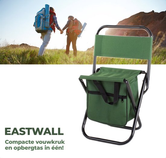EASTWALL Toeristenvisstoel - H51xL21xB27.5 cm - Vouwkruk met tas - Opvouwbaar viskrukje - Stevige constructie - Nylon + Staal - Groen van Merkloos — afbeelding 2