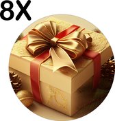 BWK Luxe Ronde Placemat - Licht Gouden Cadeau met Decoratie - Set van 8 Placemats - 50x50 cm - 2 mm dik Vinyl - Anti Slip - Afneembaar