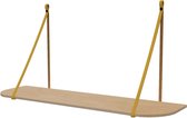 Leren plankdragers 'smal' - Handles and more® - OKERGEEL - 100% leer - set van 2 / excl. plank (leren plankdragers - plankdragers banden - leren plank banden)