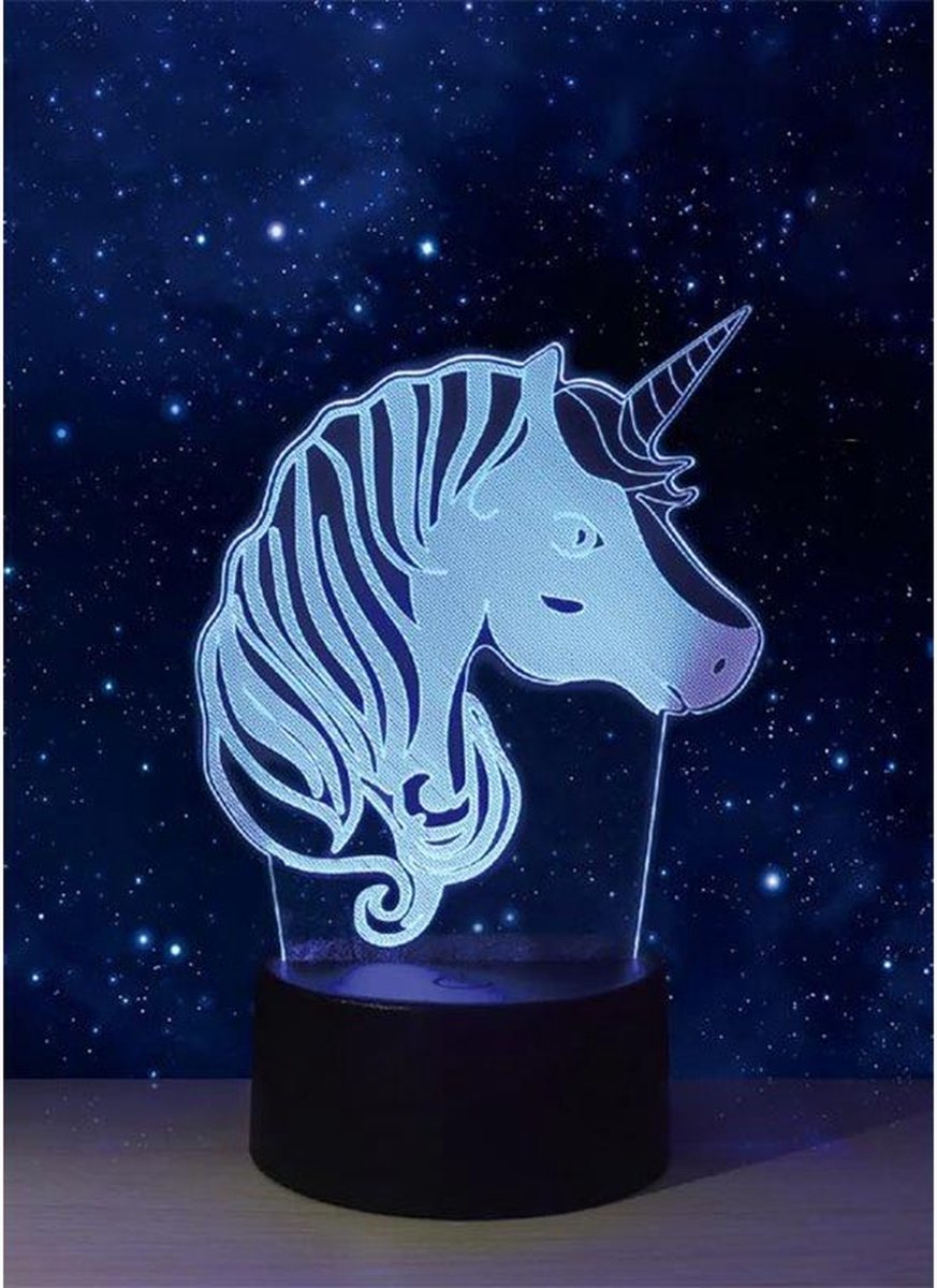 GiftsHome- 3D Illusie Lamp - LED - 7 verschillende kleuren - 18cm - Unicorn