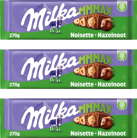 Tablettes de chocolat Milka MMMax - chocolat au lait avec noisette entière  - 270g x 3