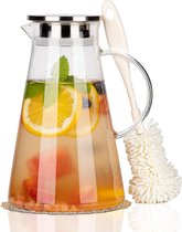 Glazen karaf, 1,8 liter, waterkan met deksel, hittebestendig borosilicaglas, glazen kan kan met naturel bamboedeksel, waterkan voor koelkast, melk, thee, koffie, limonade