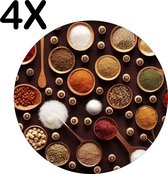BWK Luxe Ronde Placemat - Tafel met Kruiden en Specerijen - Set van 4 Placemats - 50x50 cm - 2 mm dik Vinyl - Anti Slip - Afneembaar