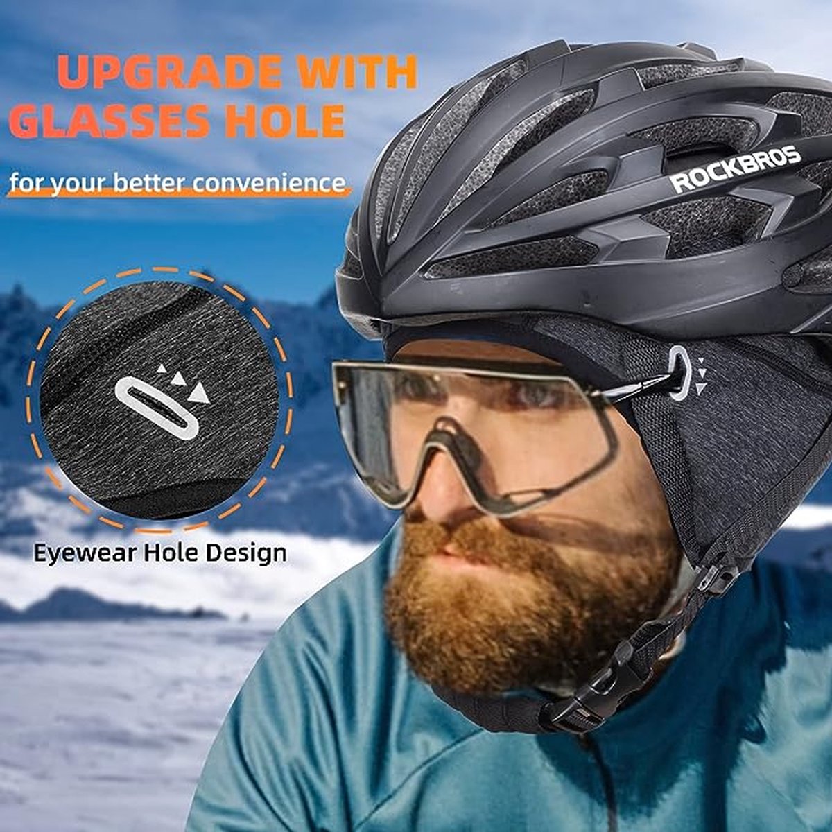 ROCKBROS Bonnet de vélo d'hiver - Bonnet d'hiver - Bonnet de cyclisme sous  casque - Avec trou pour lunettes - Pour vélo, moto, ski, randonnée - Pour  homme et femme, Noir 