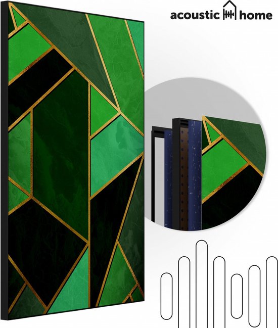 Akoestische panelen - Geluidsisolatie - Akoestische wandpanelen - Akoestisch schilderij AcousticPro® - paneel met groene afwerking - design 372 - basic - 90x130 - zwart- Wanddecoratie - woonkamer - geluidsdemper - studio schuim