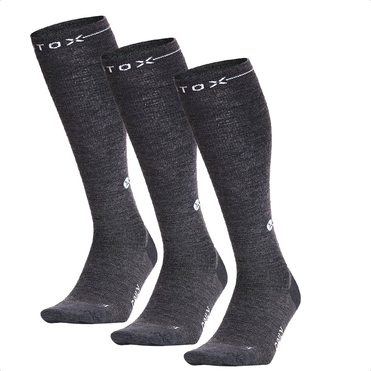 STOX Energy Socks Merino Everyday Sokken Heren - 3 Pack - Compressiekousen - Donkergrijs / Wit - Merino Wol Compressie Sokken - Naadloos - Steunkousen - Maat: 40-44 (3 paar)