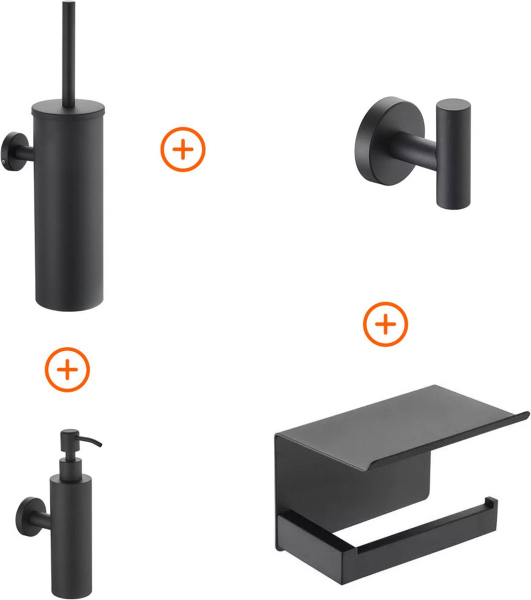Toilet accessoires set Mat zwart design met zeepdispenser