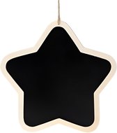 Kersthanger kerstfiguur ster krijtbord op wit hout - 22 cm - Kersthangers/kerstversiering