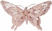 Cosy & Trendy Kerstboomversiering roze glitter vlinder op clip 15 cm