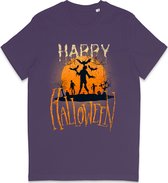 Paars T Shirt Heren en Dames - Halloween Print - Maat XS
