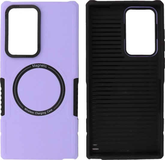 Hoesje Geschikt voor Samsung Galaxy S22 Ultra - MagSafe Hoesje - Shockproof Back Cover - Paars