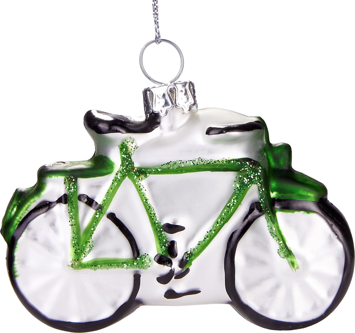 BRUBAKER Fiets Groen - Handgeschilderde Glazen Kerstbal - Handgeblazen Kerstversiering - Grappige Kersthanger - Kerstboom Decoratie - 7 cm