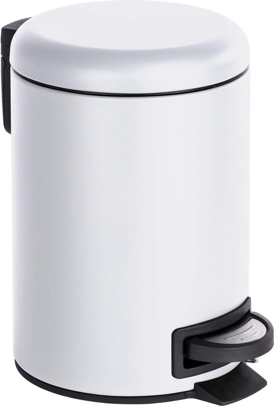 Poubelle cosmétique à pédale Leman blanc 3 l - seau cosmétique, capacité poubelle : 3 l, acier, 17 x 25 x 22,5 cm, blanc
