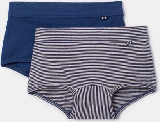 Woody - Filles Slip Duopack - Blauw Uni + Fine Stripe - 10 ans