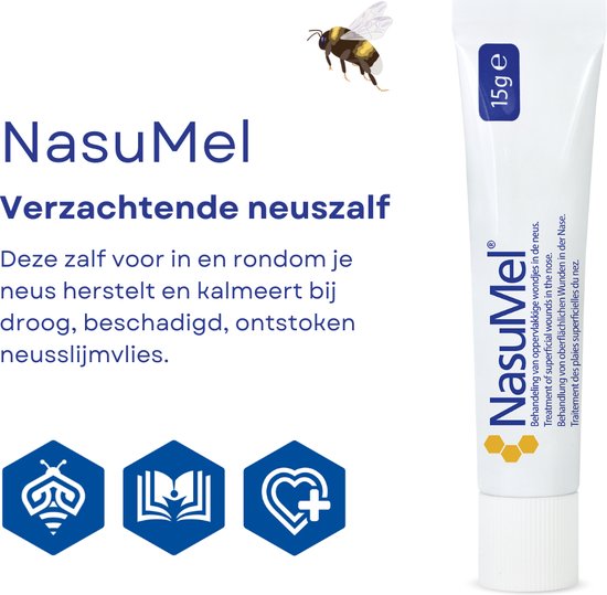 NasuMel neuszalf – honingzalf – bij wondjes en korstjes in de neus – geïrriteerd neusslijmvlies- 15 gram - Nasumel