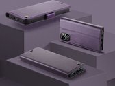 CaseMe - Hoesje geschikt voor iPhone 15 Plus - Retro Wallet Book Case - Met Magnetische Sluiting - Paars
