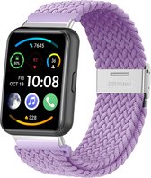 Nylon Smartwatch bandje - Geschikt voor Huawei Watch Fit 2 gevlochten bandje - lila - Strap-it Horlogeband / Polsband / Armband