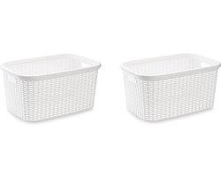 Plasticforte Wasmand - 2x stuks - 35 liter - rotan - wit - kunststof - 53 x 36 x 26 cm