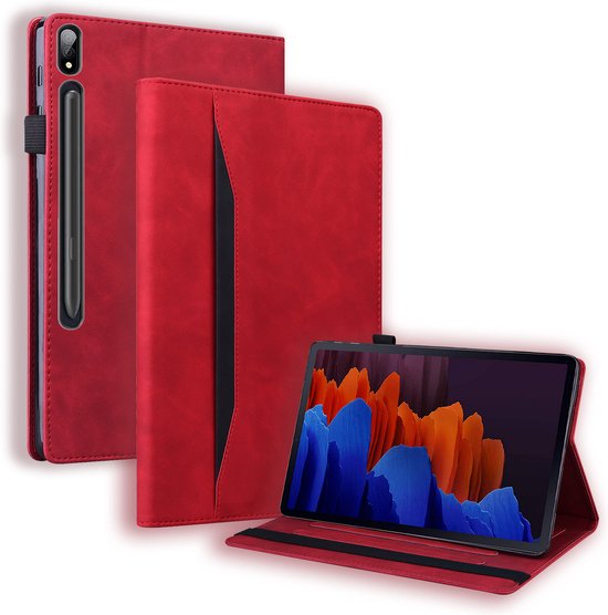 Case2go - Tablet hoes geschikt voor Samsung Galaxy Tab S7 Plus (2020) - Business Wallet Book Case - Met pasjeshouder - Rood