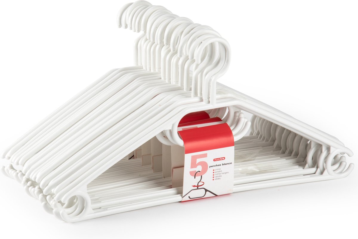 Plasticforte Kledinghangers - 10x - wit - kunststof - 40,5 cm - kledingkast opruimen