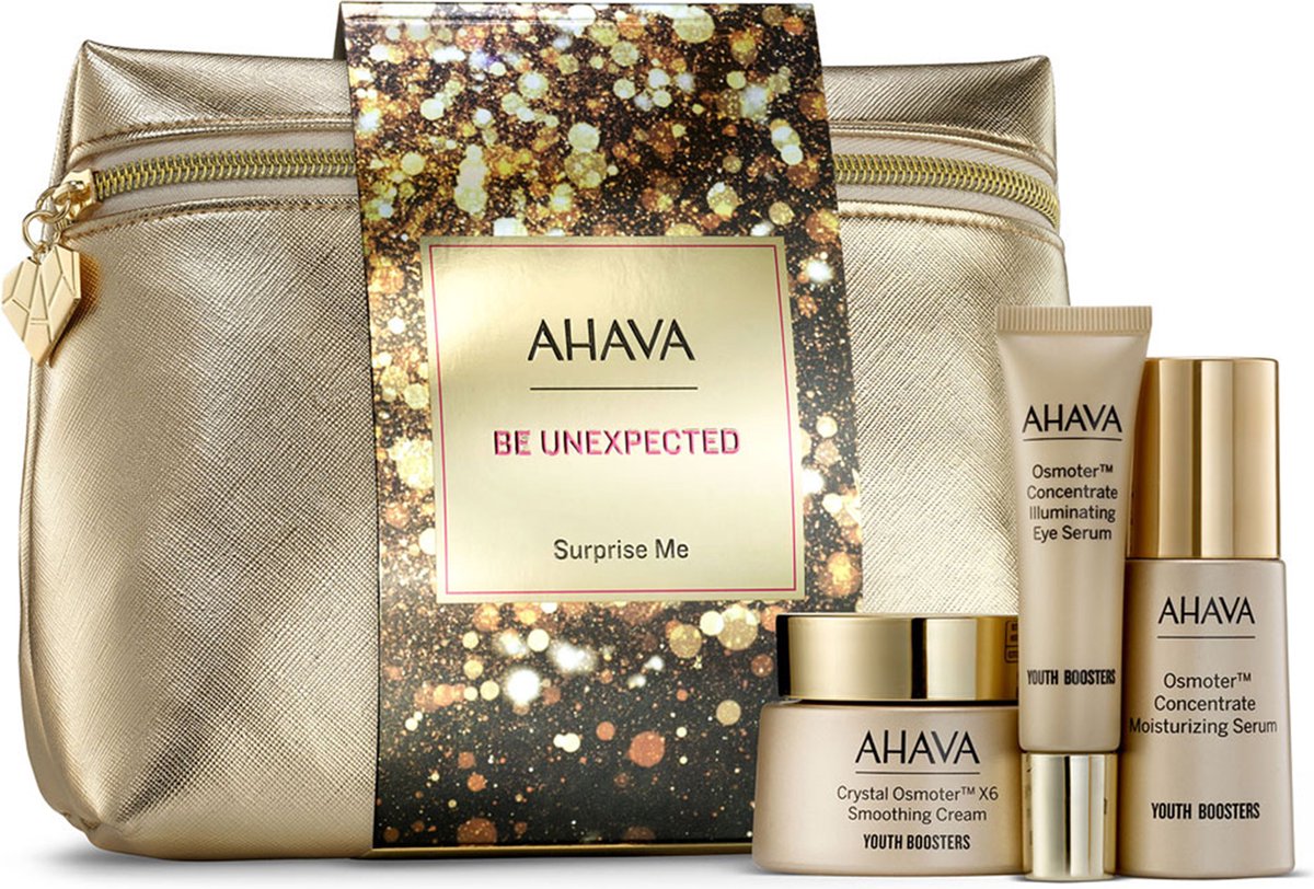 Goedkoopste AHAVA Surprise Me Set - Innovatieve Gel-Crème Formule | Gladde Huid & Verbeterde Elasticiteit | Vegan & Vrij van Parabenen | Verwenbox | Geschenkset voor vrouwen & mannen | Geschenkmand voor gezichtsverzorging | Cadeaumand gezichtscreme - Set van 4
