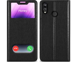 Cadorabo Hoesje geschikt voor Huawei P20 LITE 2018 / NOVA 3E in KOMEET ZWART - Beschermhoes met magnetische sluiting, standfunctie en 2 kijkvensters Book Case Cover Etui